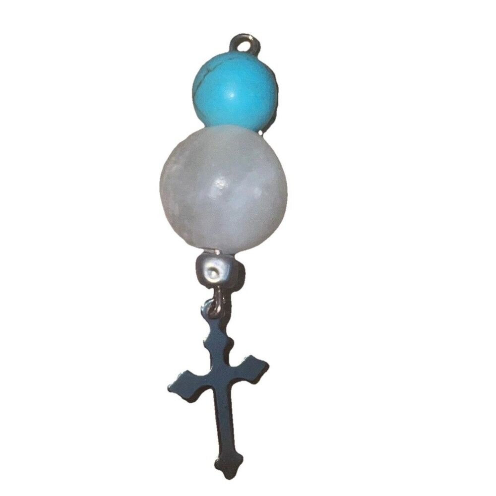 Vintage Milky Quartz Cross Pendant Charm Dyed Howlite Turquoise Bead Gothic Boho